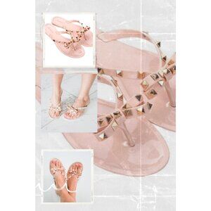 Fashion Jelly Sandals With Studded Bow Women's 7-8 (UK 37) Blush Color Casual Su